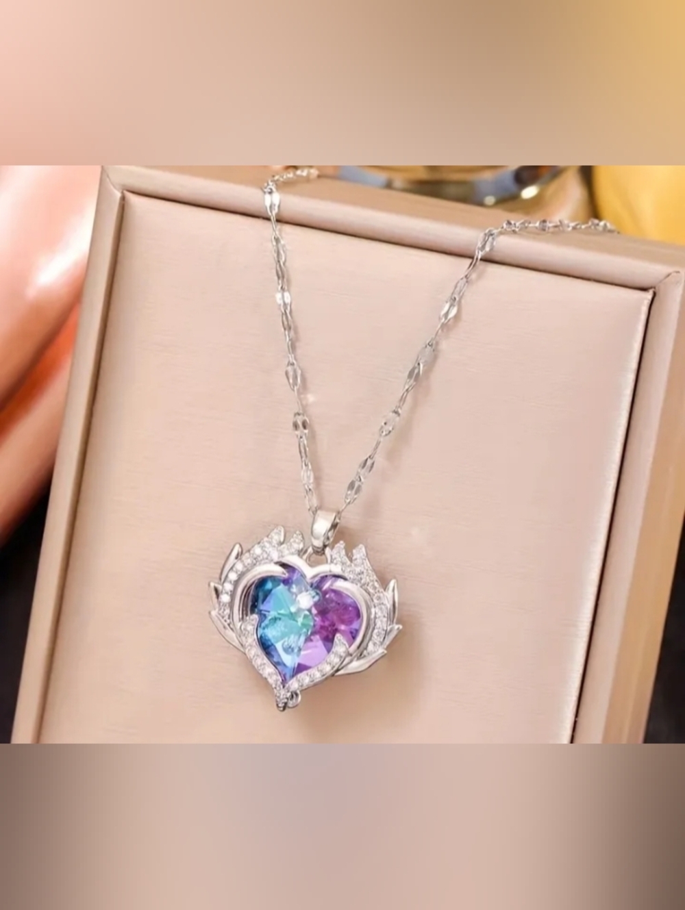 ❤️K $10 Each Or Bundle 4/$20 Heart Pendant Necklace with Iridescent Blue-Purple